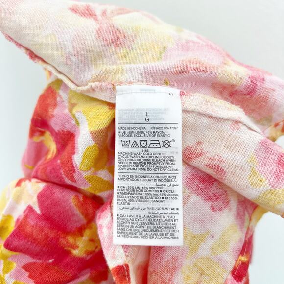 [Old Navy] Pink Floral Print Linen Blend Square Neck Mini Dress Smocked Sz Large - Picture 9 of 12